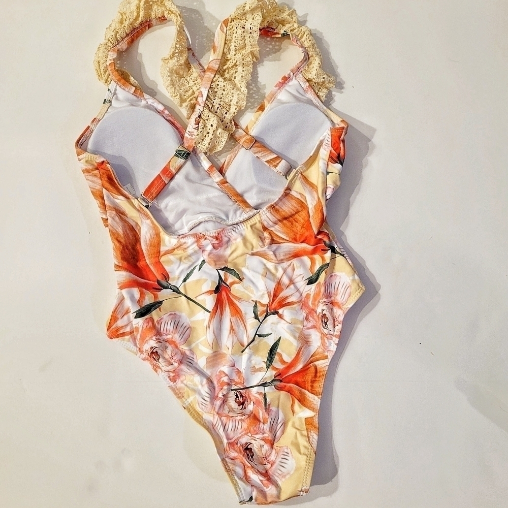Floral & Eyelet Lace One Piece Swimsuit - Picture 10 of 13